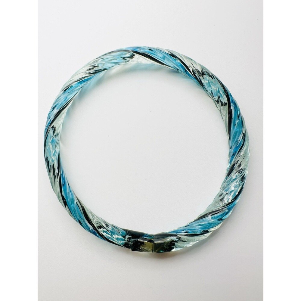 Vintage Twisted Art Glass Bangle Bracelet Blue 7.25”